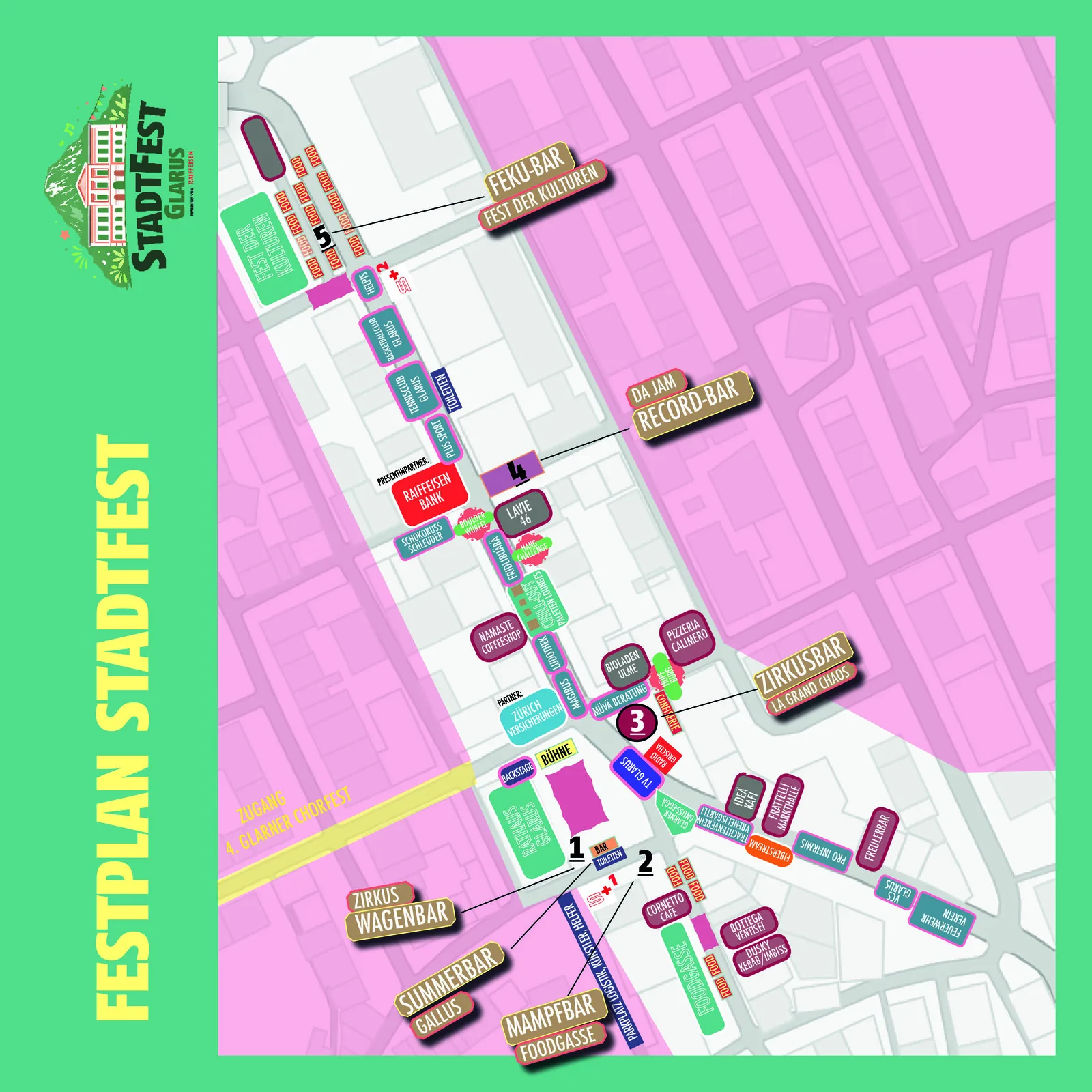 Festplan Stadtfest Glarus — Poster mit allen Ständen und Bars